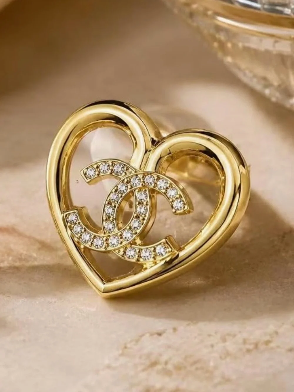 CHANEL Crystal Heart Brooch